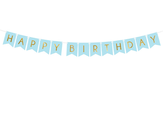 Lyseblåt "Happy Birthday" banner