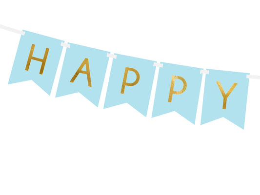 Lyseblåt "Happy Birthday" banner