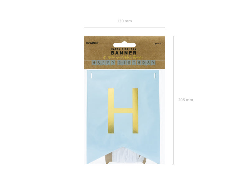 Lyseblåt "Happy Birthday" banner