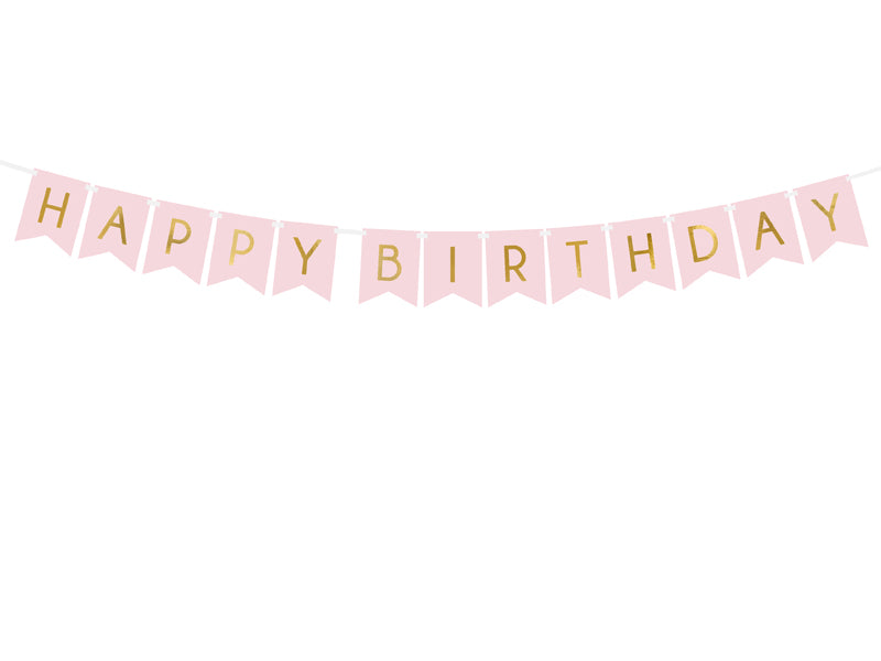 Lyserødt "Happy Birthday" banner