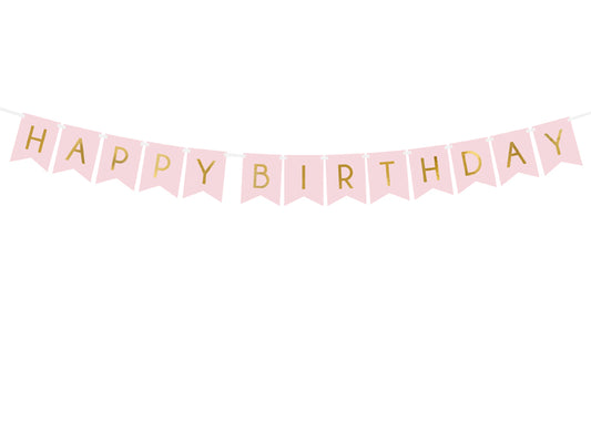 Lyserødt "Happy Birthday" banner