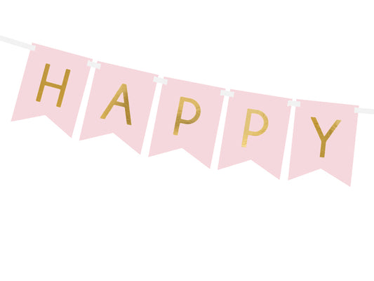 Lyserødt "Happy Birthday" banner