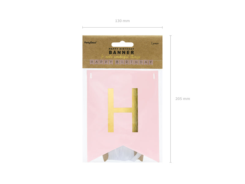 Lyserødt "Happy Birthday" banner