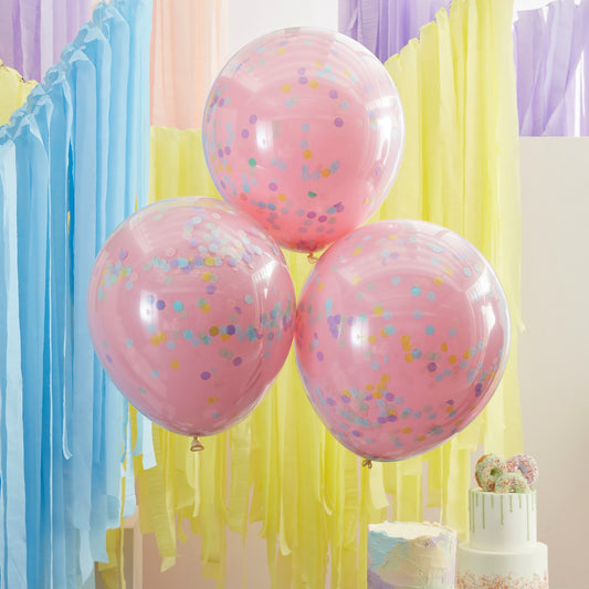 To-lags lyserød konfettiballon med pastelfarver