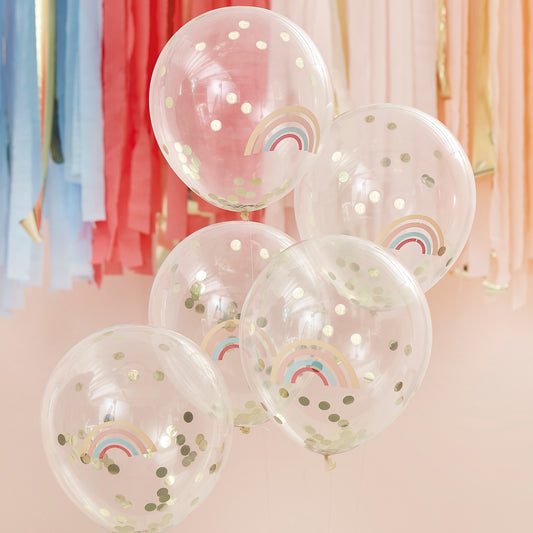 Guld konfetti ballon med regnbueprint