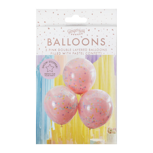 To-lags lyserød konfettiballon med pastelfarver