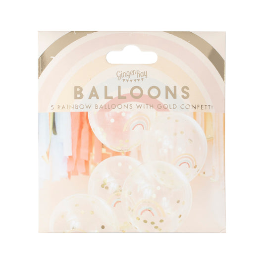 Guld konfetti ballon med regnbueprint