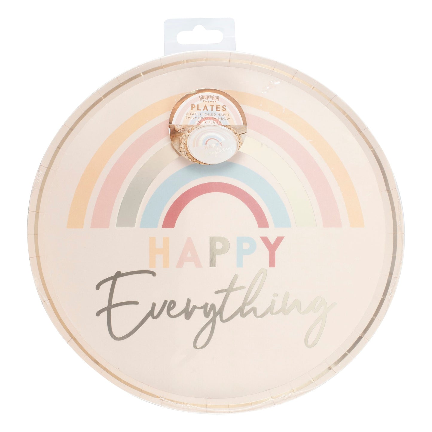 Regnbue paptallerkner "Happy Everything"