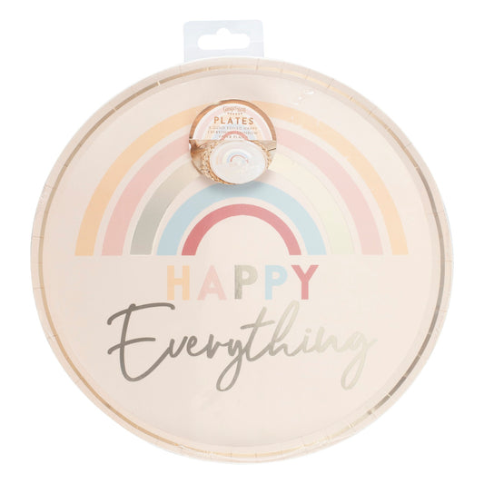 Regnbue paptallerkner "Happy Everything"