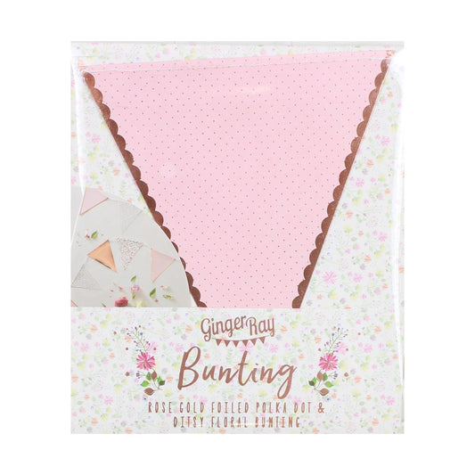 Rosaguld og blomsterprintet banner