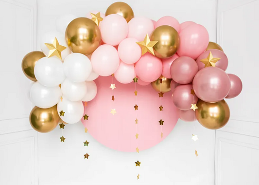Lyserød og guld ballonbue