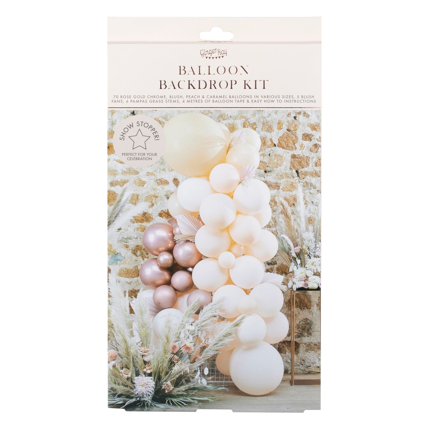 Ballonbue i hvid, creme, lyserød, peach og krom rosaguld