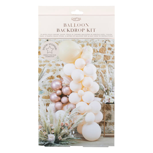 Ballonbue i hvid, creme, lyserød, peach og krom rosaguld