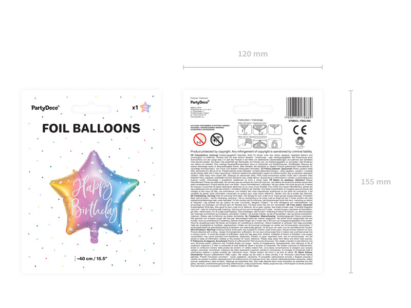 Regnbuefarvet folieballon "Happy Birthday"
