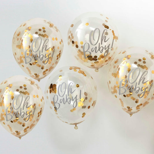 "Oh Baby" Guld Konfettiballoner (5 stk)