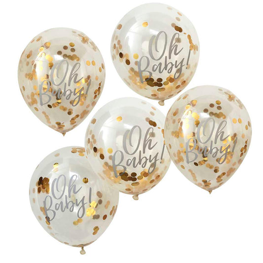 "Oh Baby" Guld Konfettiballoner (5 stk)
