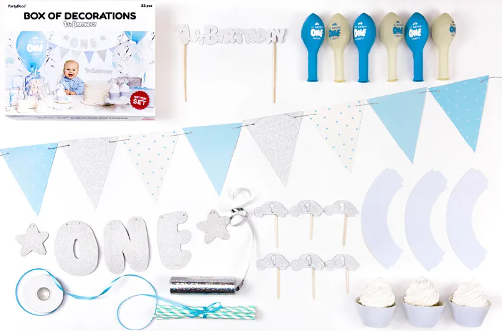 Børnefødselsdagspakke - 1st birthday - blå
