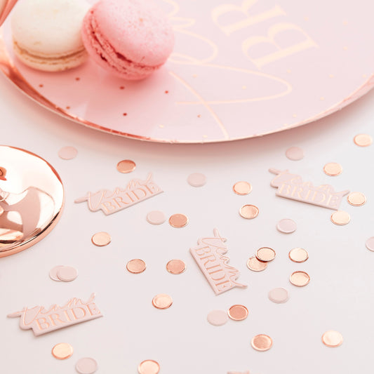 "Team Bride" bordkonfetti i rosaguld og blush pink