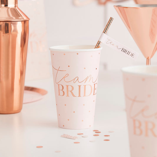 Lyserøde "Team Bride" store papirkopper