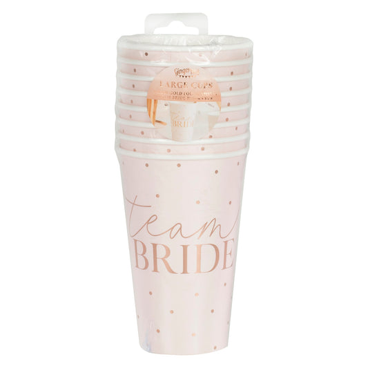 Lyserøde "Team Bride" store papirkopper