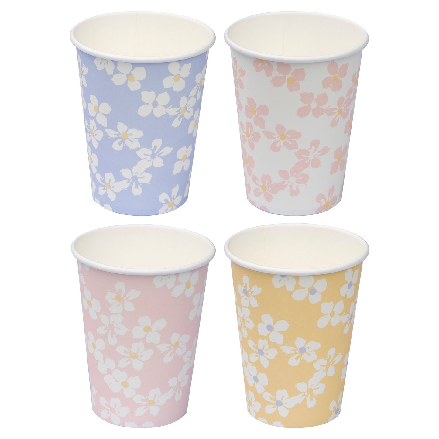 Papirkopper i blomsterdesign med pastelfarver