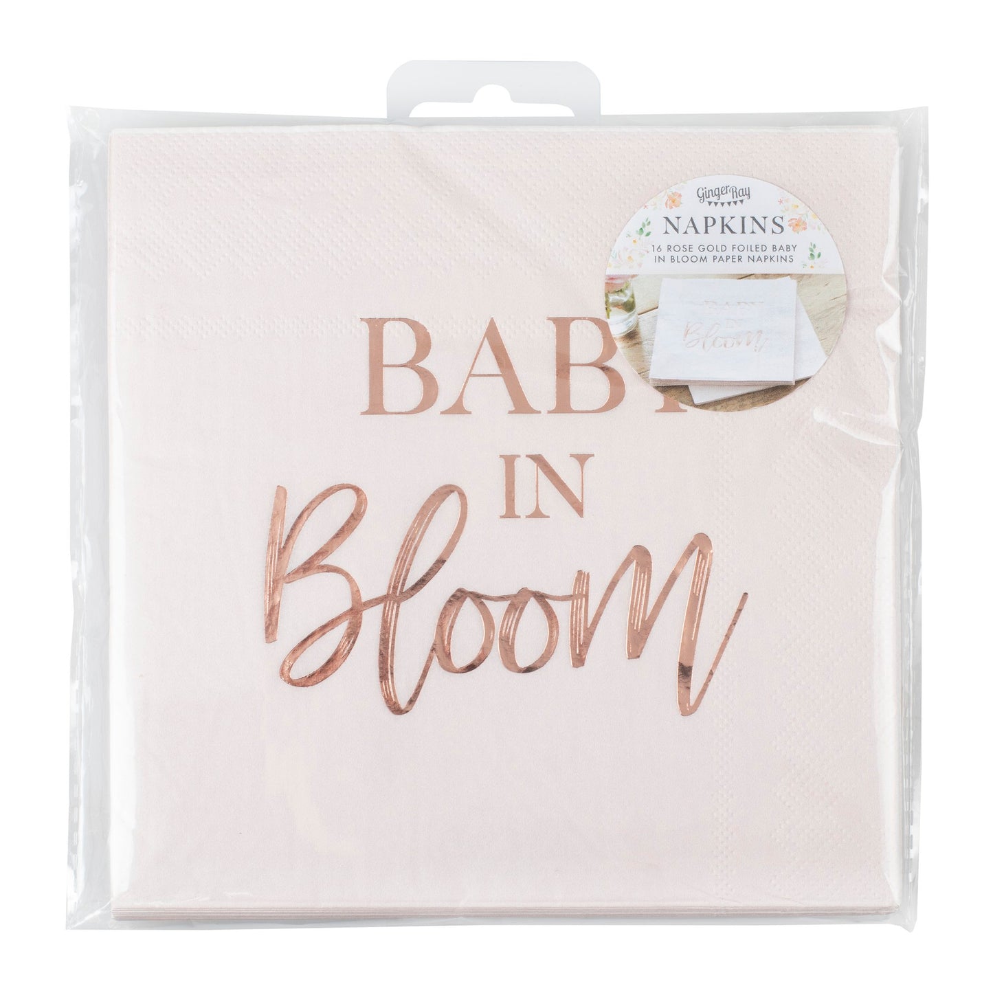 Baby in bloom indpakning af 16 stk rosaguld servietter