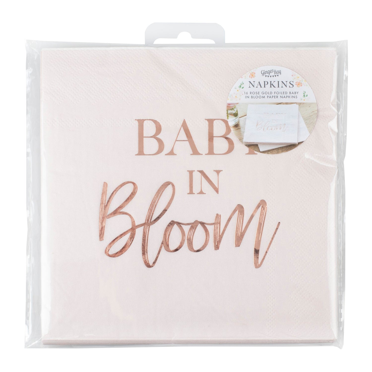 Baby in bloom indpakning af 16 stk rosaguld servietter