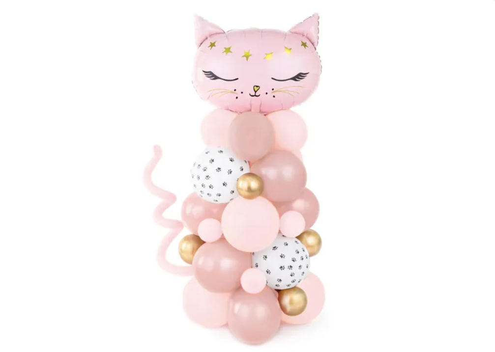Lyserød ballonstand 140 cm - kattetema