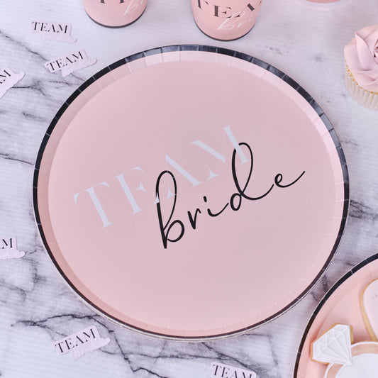 "Team Bride" paptallerkner i lyserød
